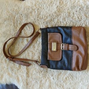 GUC nine West brown and black crossbody bag with silver accents.
